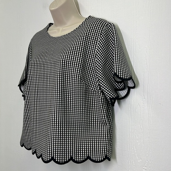 Kate Spade - NWT Jazzy Gingham Scalloped Ponte Short Sleeve Top Size XL - Picture 6 of 14